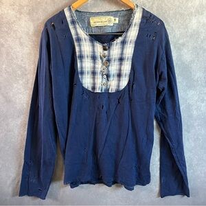 Free People By Artisan De Luxe VERY RARE Half Button Front Shirt w/ Flannel Sz M